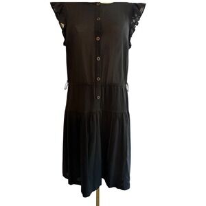 Trina Turk Sleeveless Dress‎ Ruffle Sleeve Tiered Button Front Casual Dress